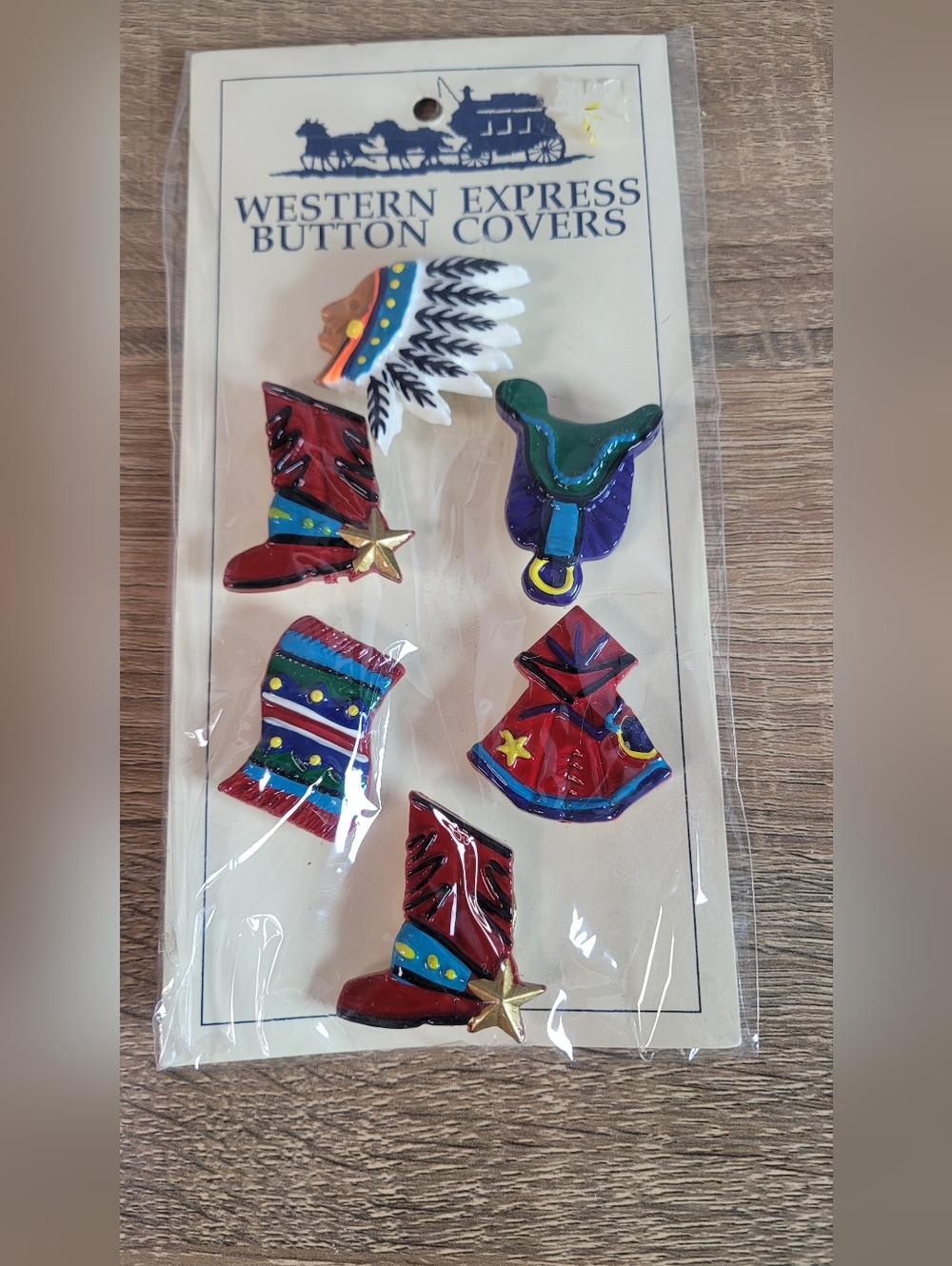 Vintage Western Express Button Covers Multicolor Set Native American Western 80s